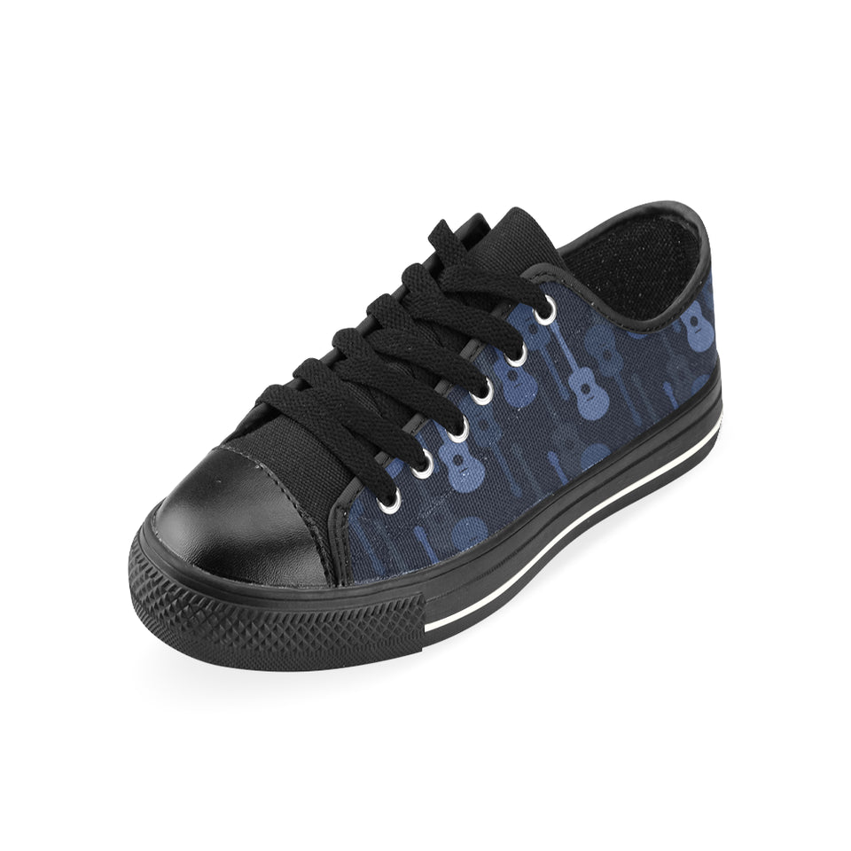 Blue Theme guitar pattern Men's Low Top Canvas Shoes Black
