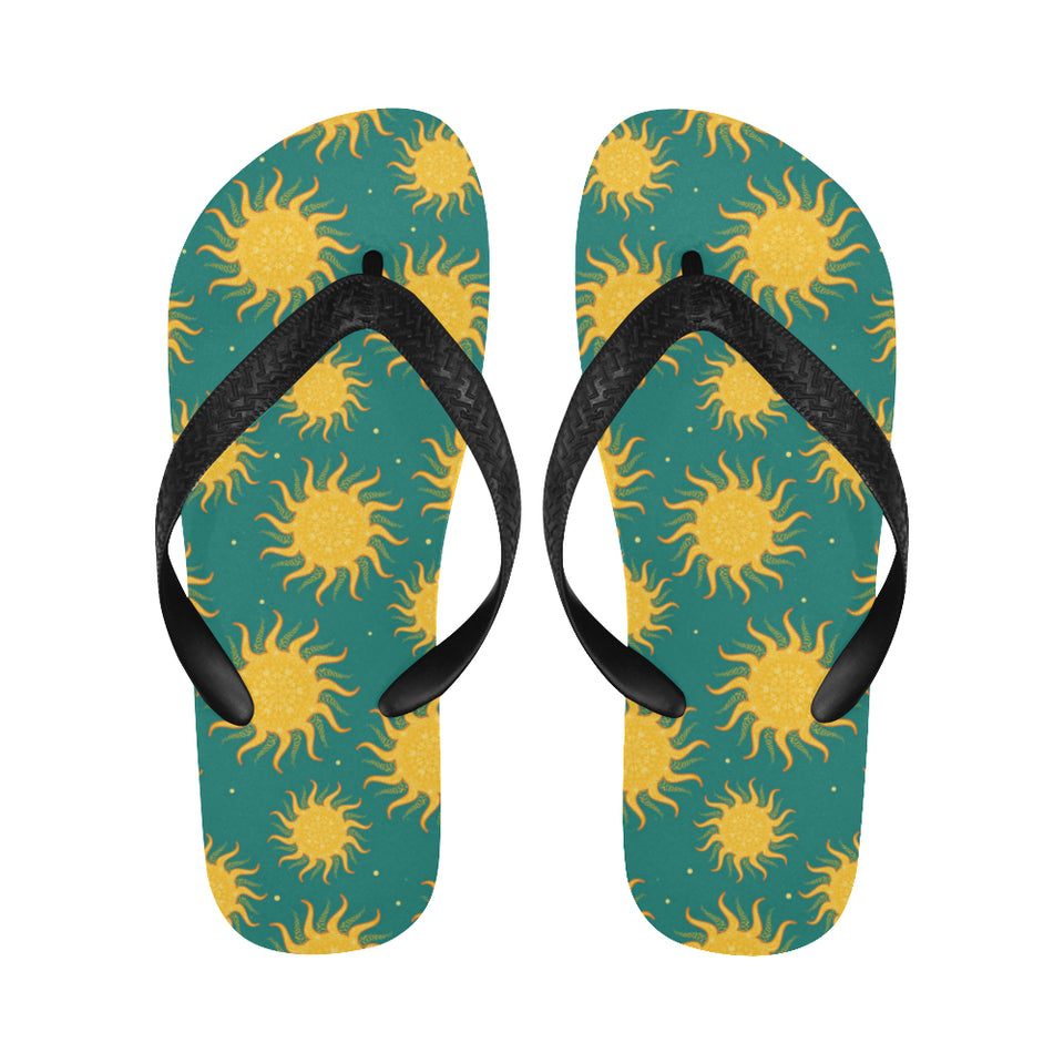 Sun green background Unisex Flip Flops