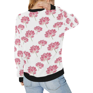 Pink lotus waterlily pattern Women's Crew Neck Sweatshirt