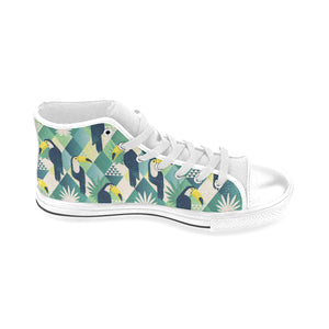 Toucan tropical leaves design pattern Men's High Top Canvas Shoes White