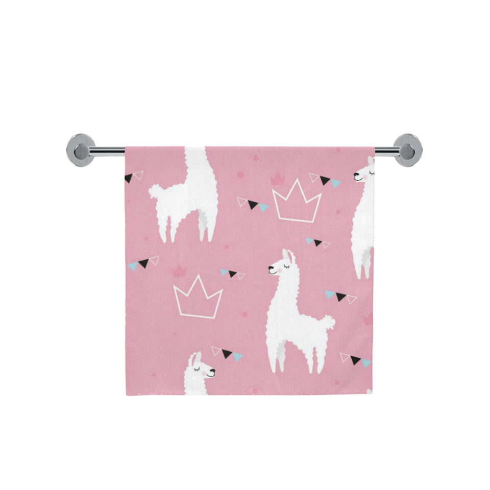 Llama Alpaca pink background Bath Towel