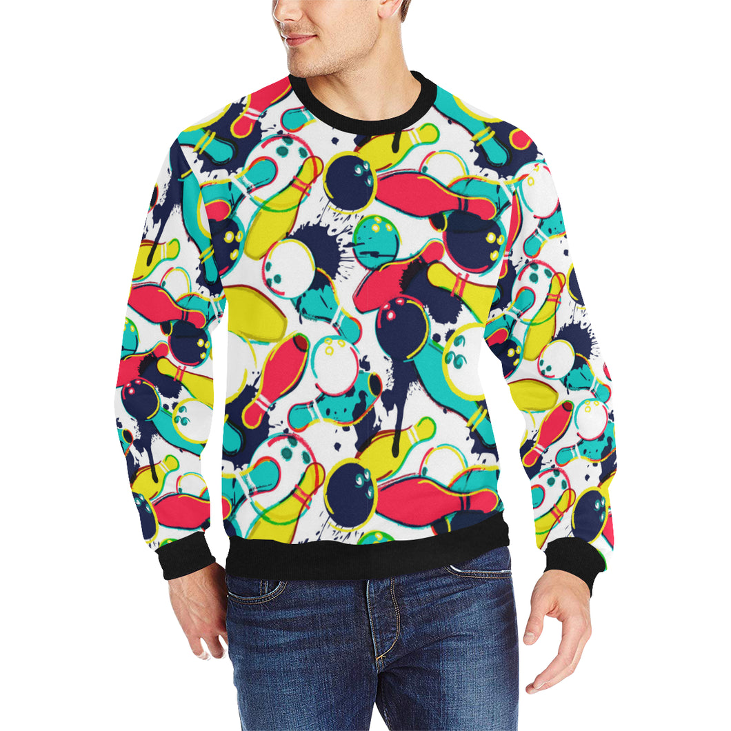 watercolor bowling ball pins Men's Crew Neck Sweatshirt