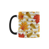 Maple leaf oak leaf acorns beige striped backgroun Morphing Mug Heat Changing Mug