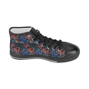 Octopus sea wave tropical fishe pattern Women's High Top Canvas Shoes Black