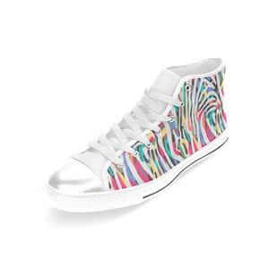 Colorful zebra skin pattern Women's High Top Canvas Shoes White