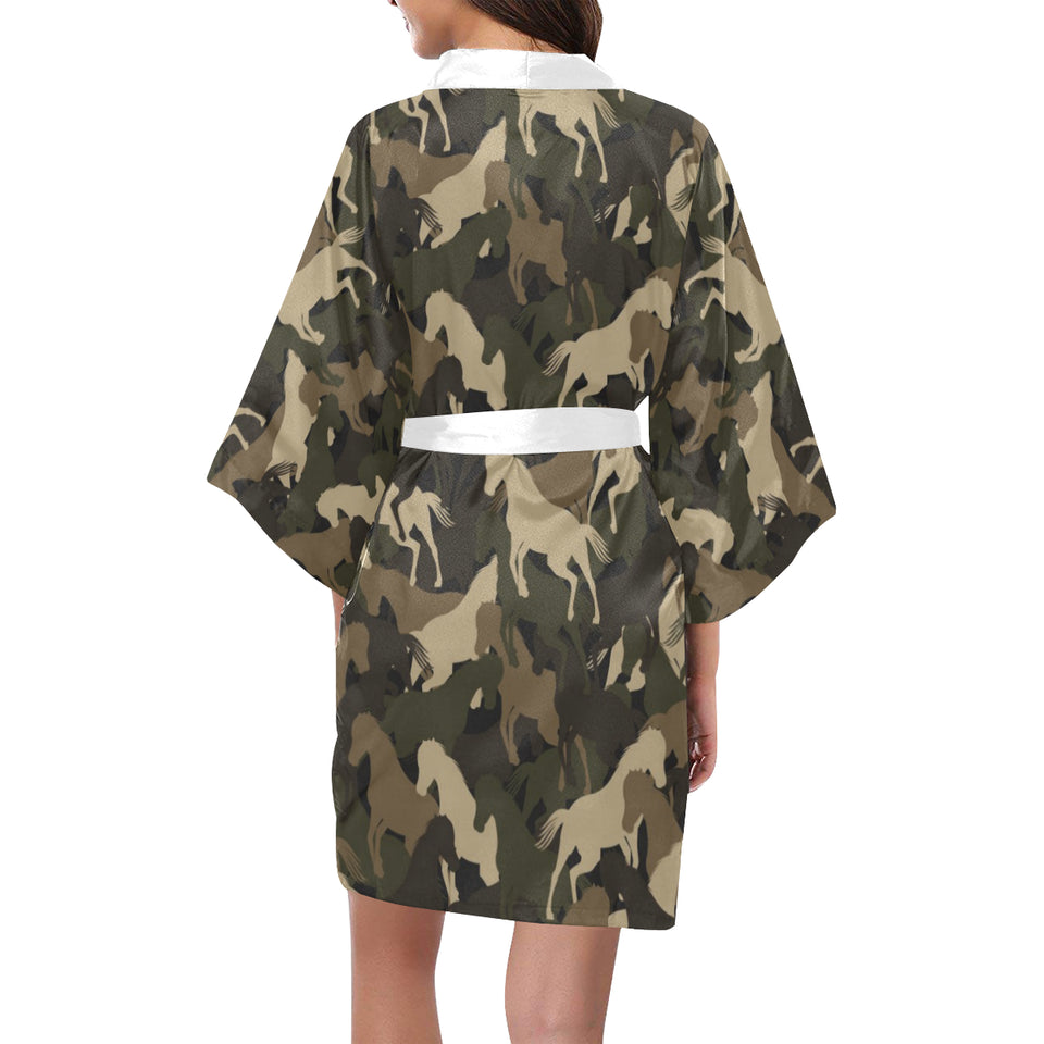 Horse Camouflage Pattern Women's Short Kimono Robe