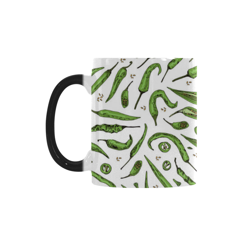 Hand drawn sketch style green Chili peppers patter Morphing Mug Heat Changing Mug