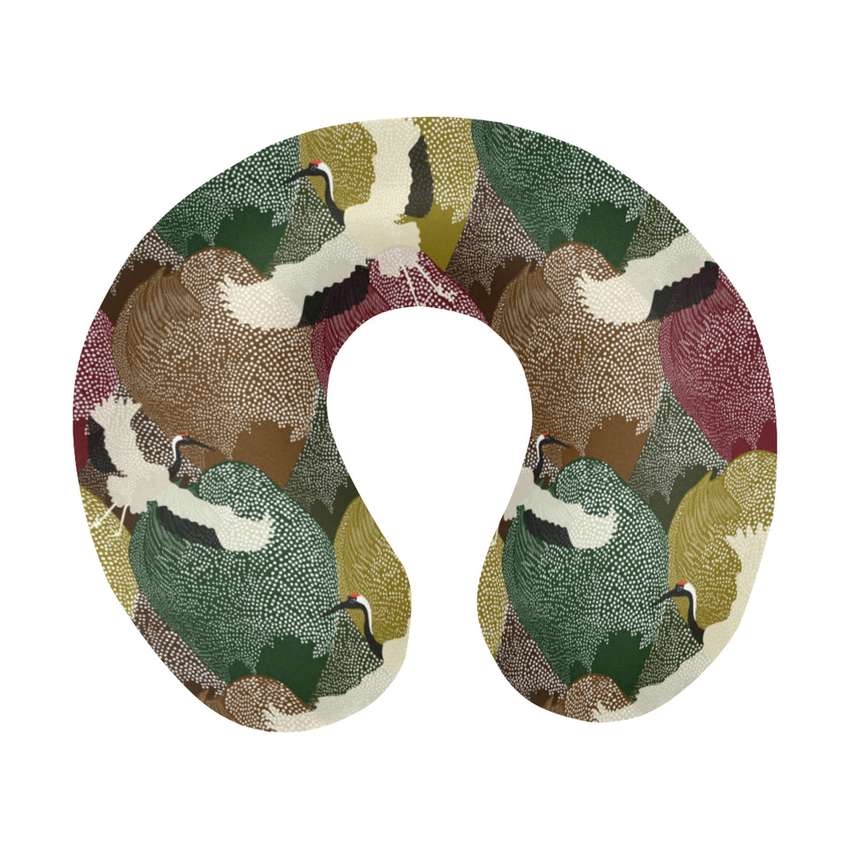 Japanese cranes flying forest dot pattern U-Shaped Travel Neck Pillow