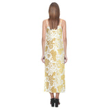 Gold grape pattern V-Neck Open Fork Long Dress