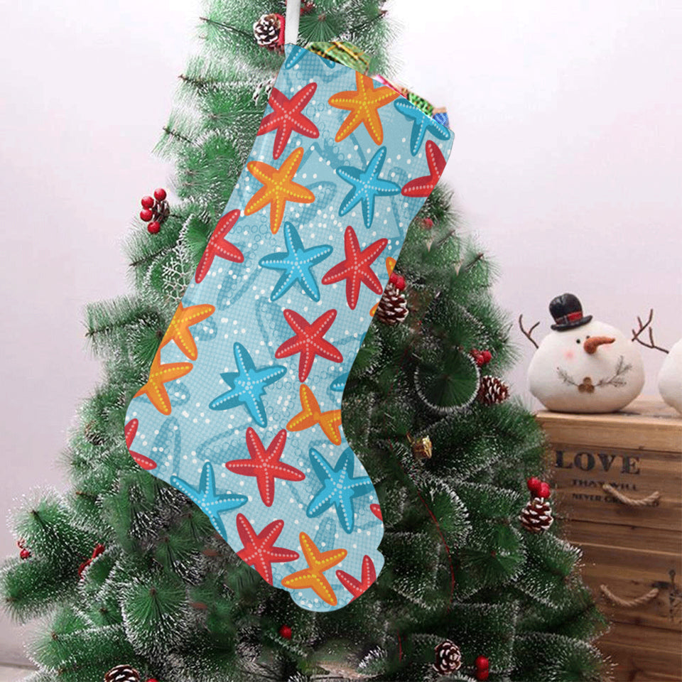 Blue red orange starfish pattern Christmas Stocking