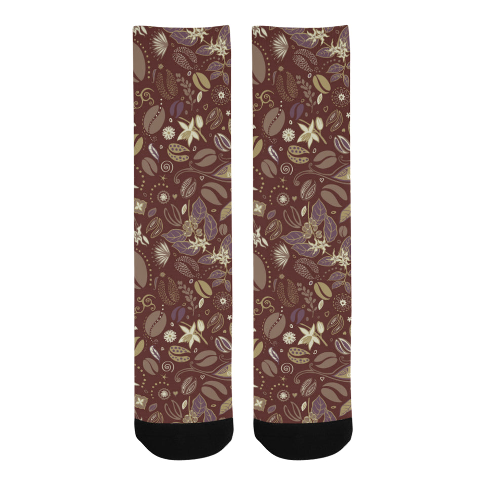 Coffee bean flower pattern Crew Socks