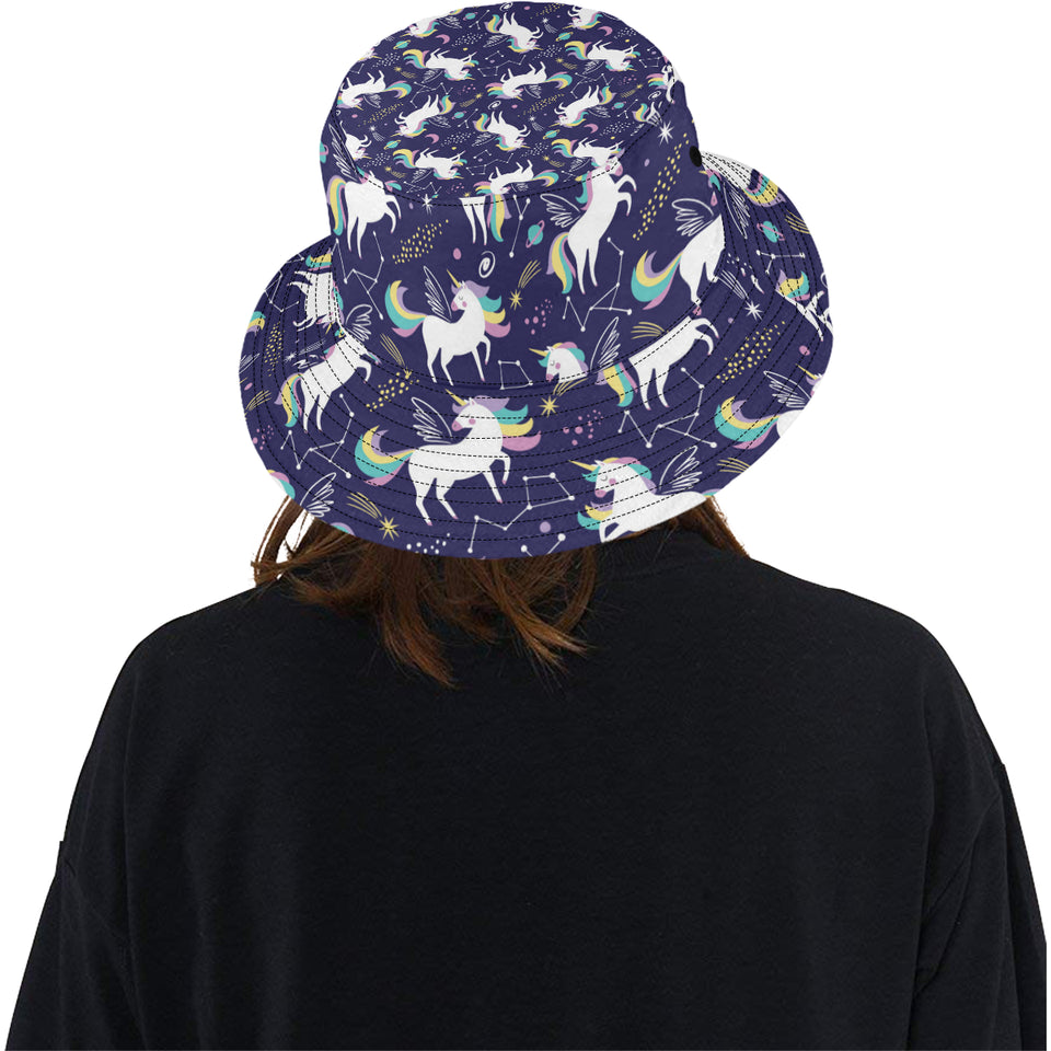 Hand drawn cute unicorn star planet Unisex Bucket Hat
