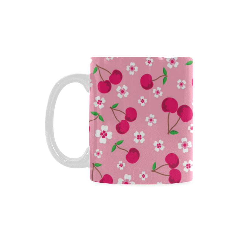 cherry flower pattern pink background Classical White Mug (Fulfilled In US)