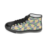 Pineapples pattern striped background Women's High Top Canvas Shoes Black
