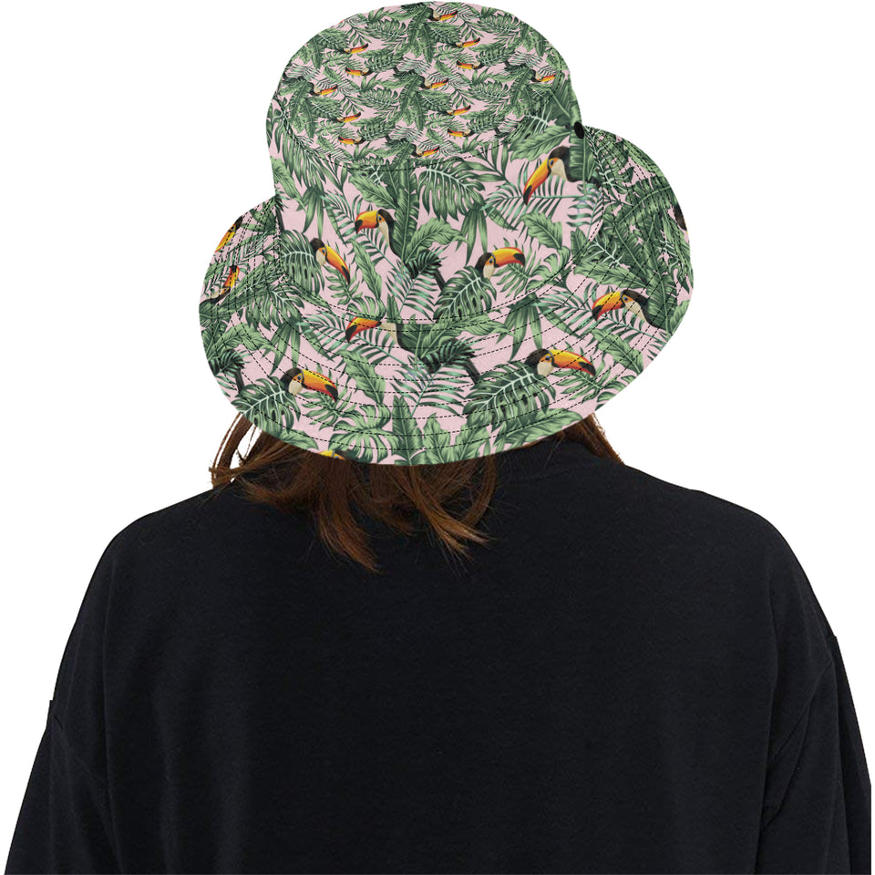 Toucan tropical green jungle palm pattern Unisex Bucket Hat