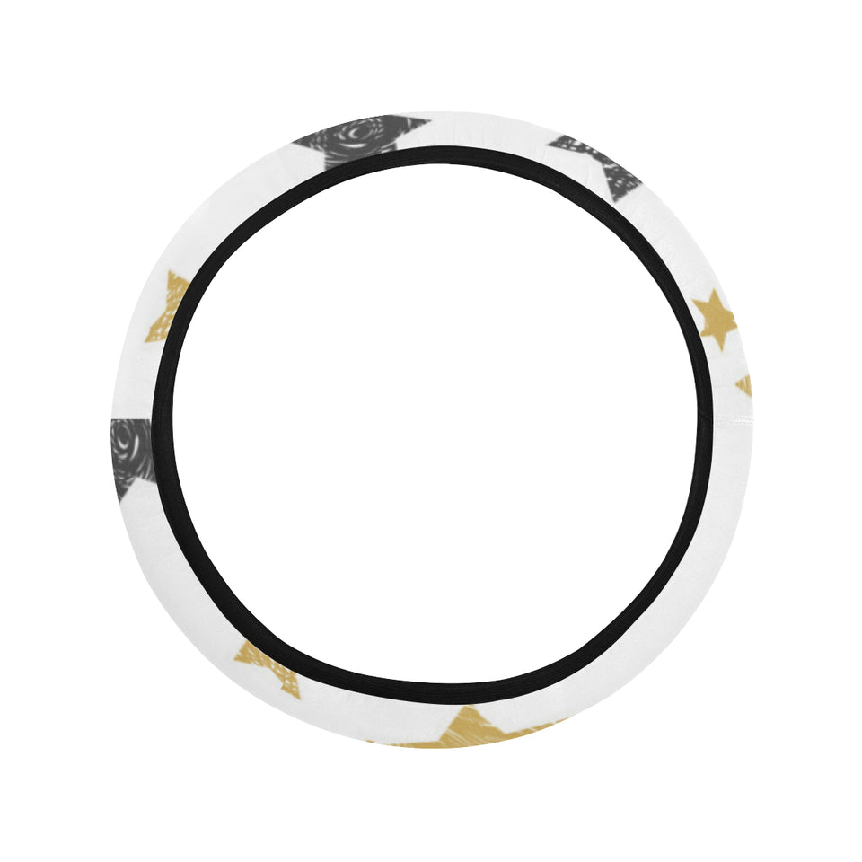 hand drawn gold black star pattern Car Steering Wheel Cover