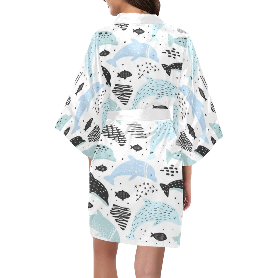 Cute dolphins Childish Style pattern Women's Short Kimono Robe