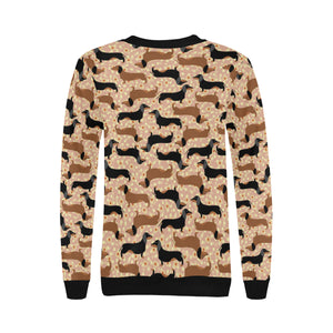 Dachshund floral background Women's Crew Neck Sweatshirt