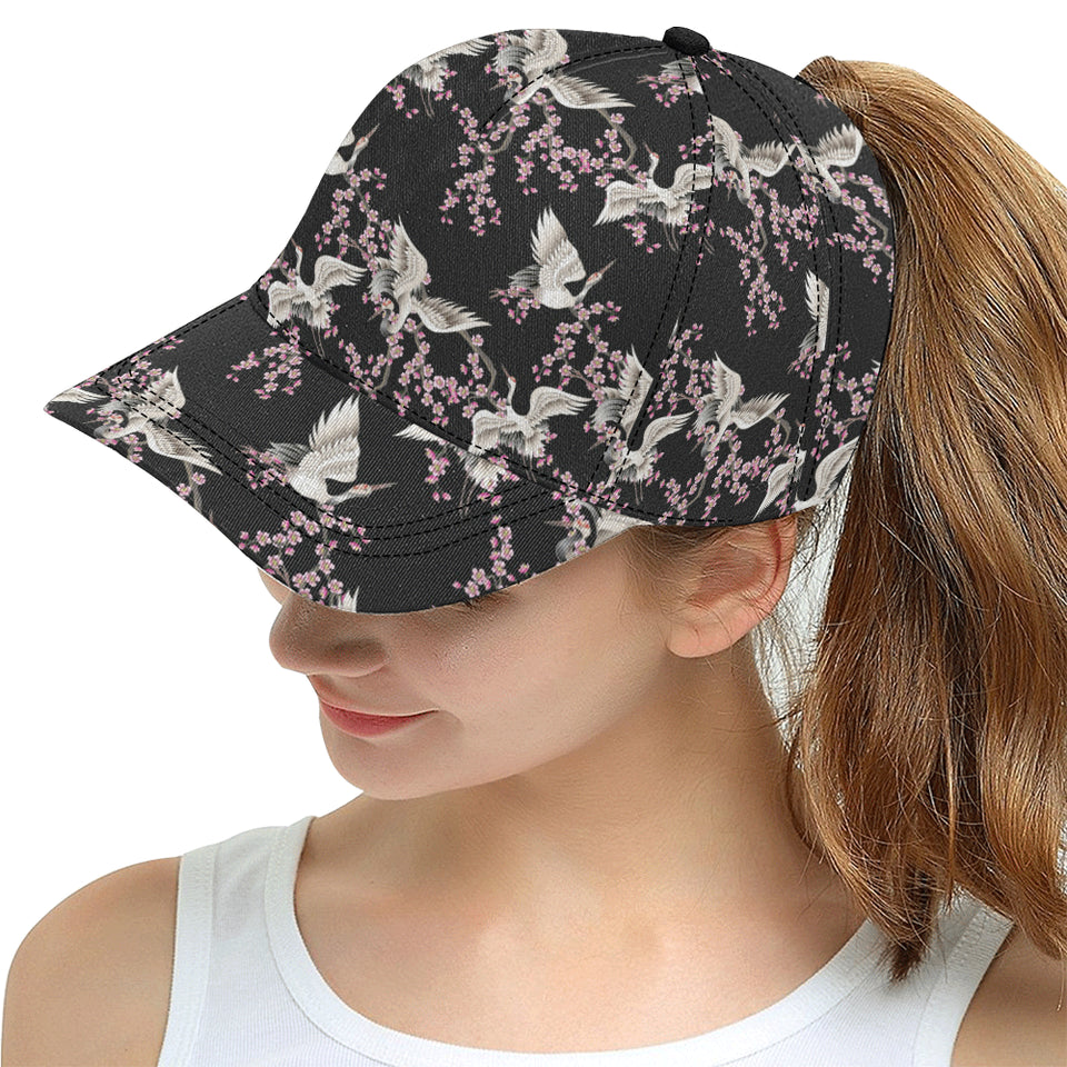 Japanese crane pink sakura pattern All Over Print Snapback Cap