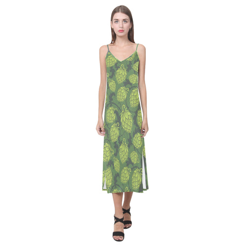 Hop pattern Hop cone background V-Neck Open Fork Long Dress