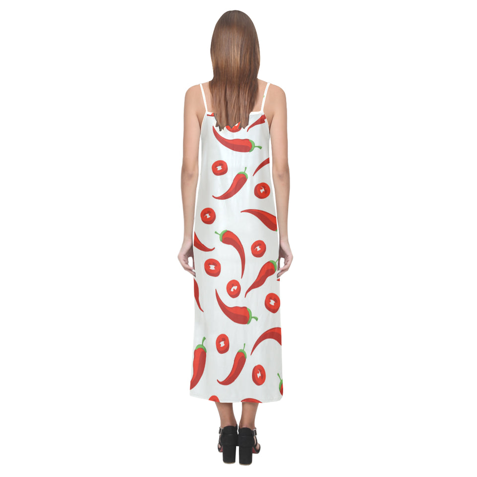 Chili pattern V-Neck Open Fork Long Dress