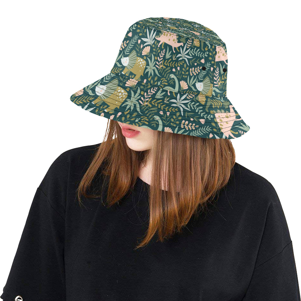 dinosaurs tropical leaves flower pattern Unisex Bucket Hat