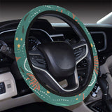 cute brown sea otters ornamental seaweed corals gr Car Steering Wheel Cover