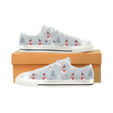 Snowman christmas  tree snow gray background Women's Low Top Canvas Shoes White