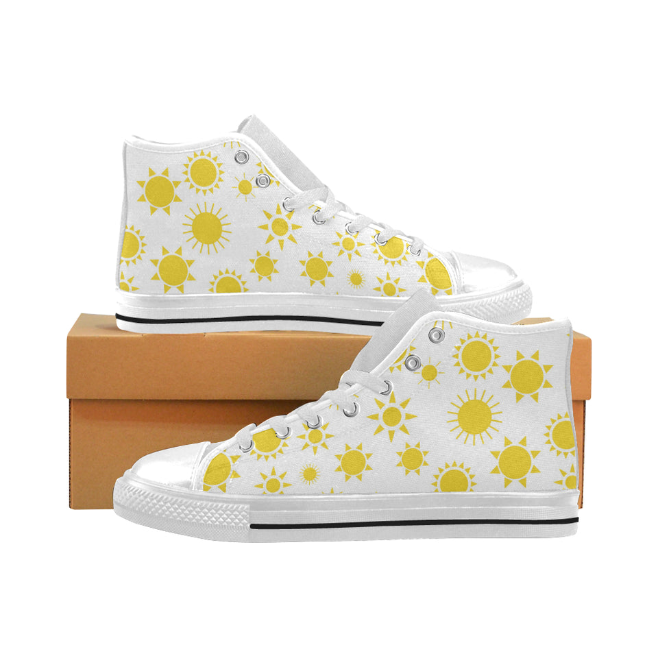 Sun pattern Men's High Top Canvas Shoes White