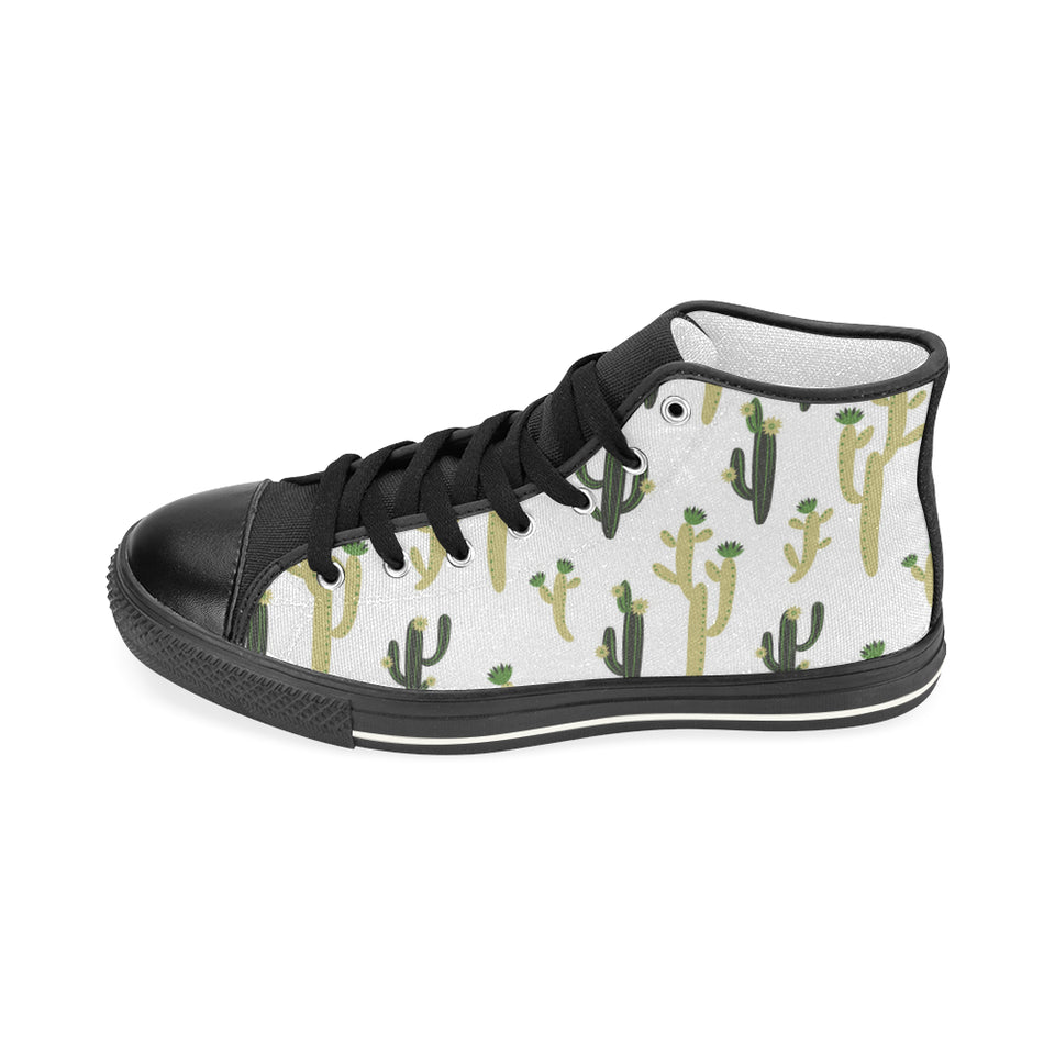 Cute cactus pattern Women's High Top Canvas Shoes Black