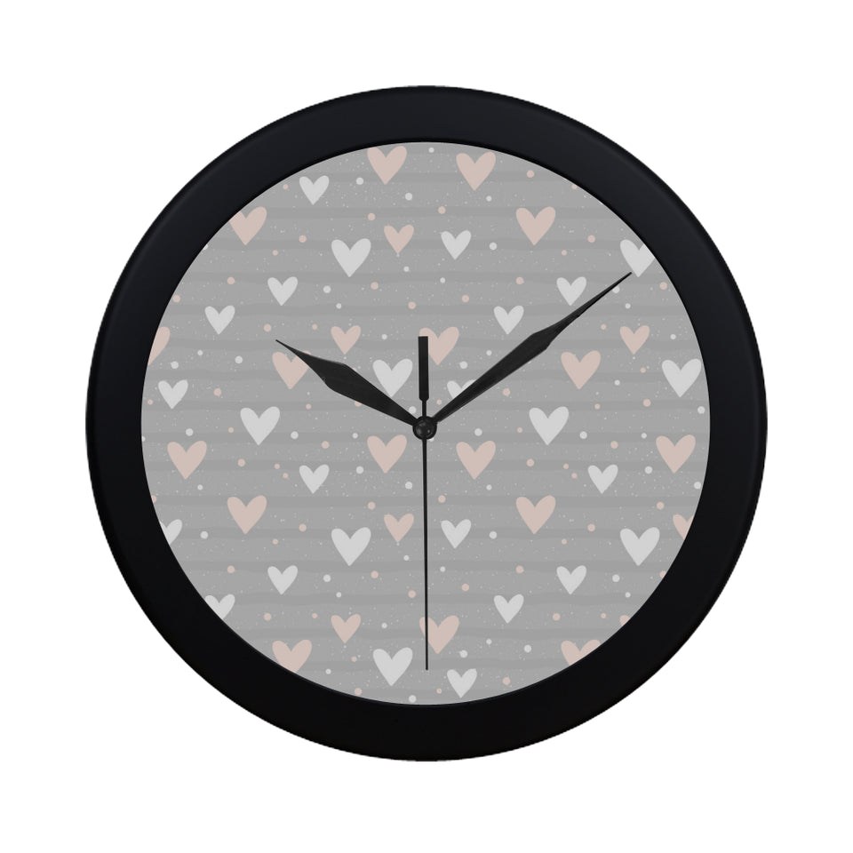 Heart pattern gray background Elegant Black Wall Clock