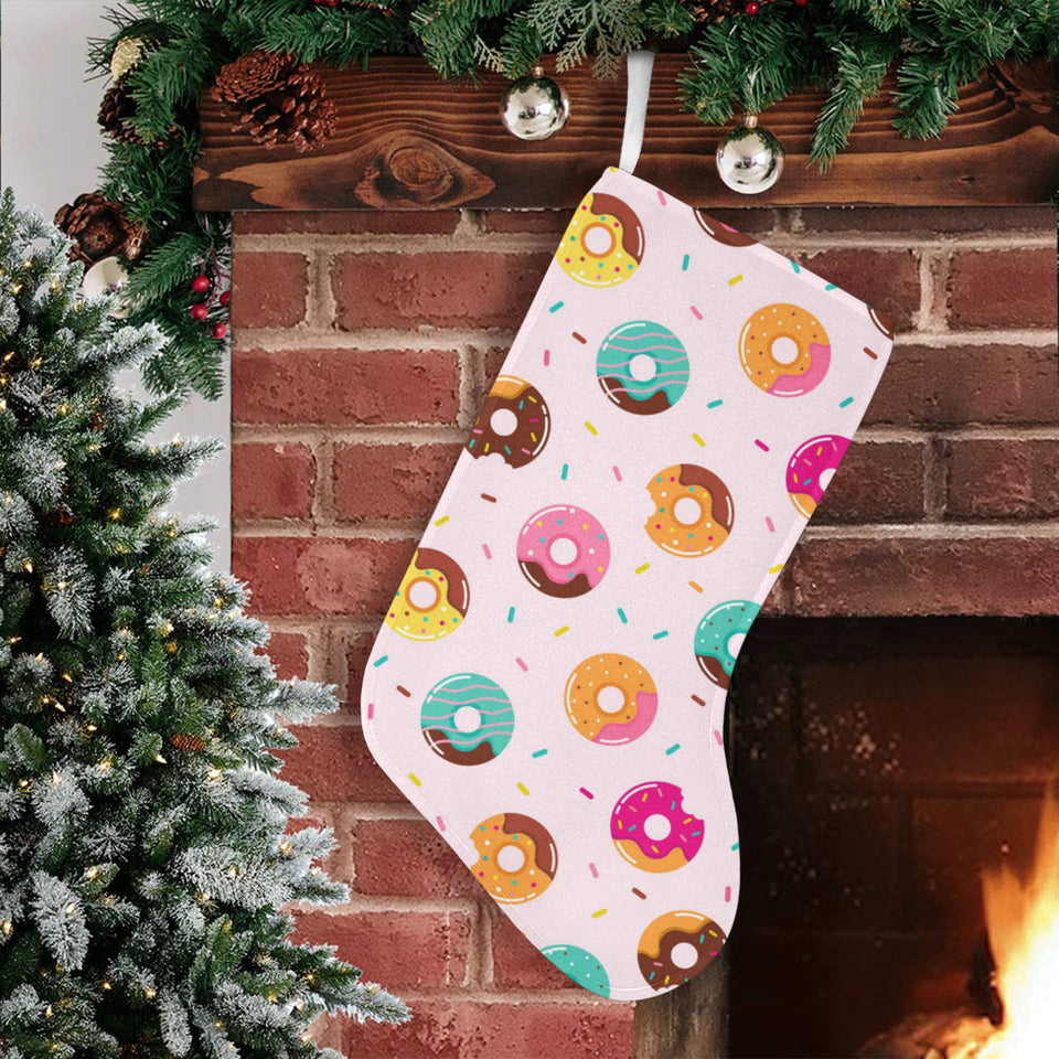 Donut pattern glaze pink background Christmas Stocking