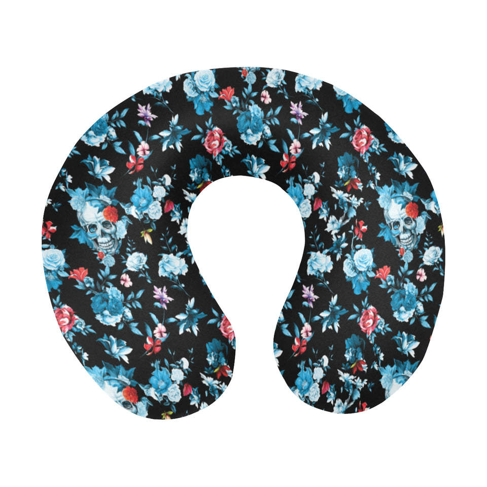 Skull flower roses leave pattern U-Shaped Travel Neck Pillow
