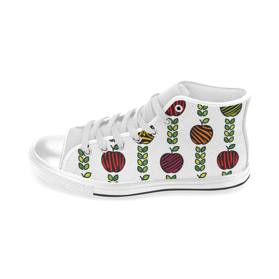 colorful apples leave zebra stripe Men's High Top Canvas Shoes White