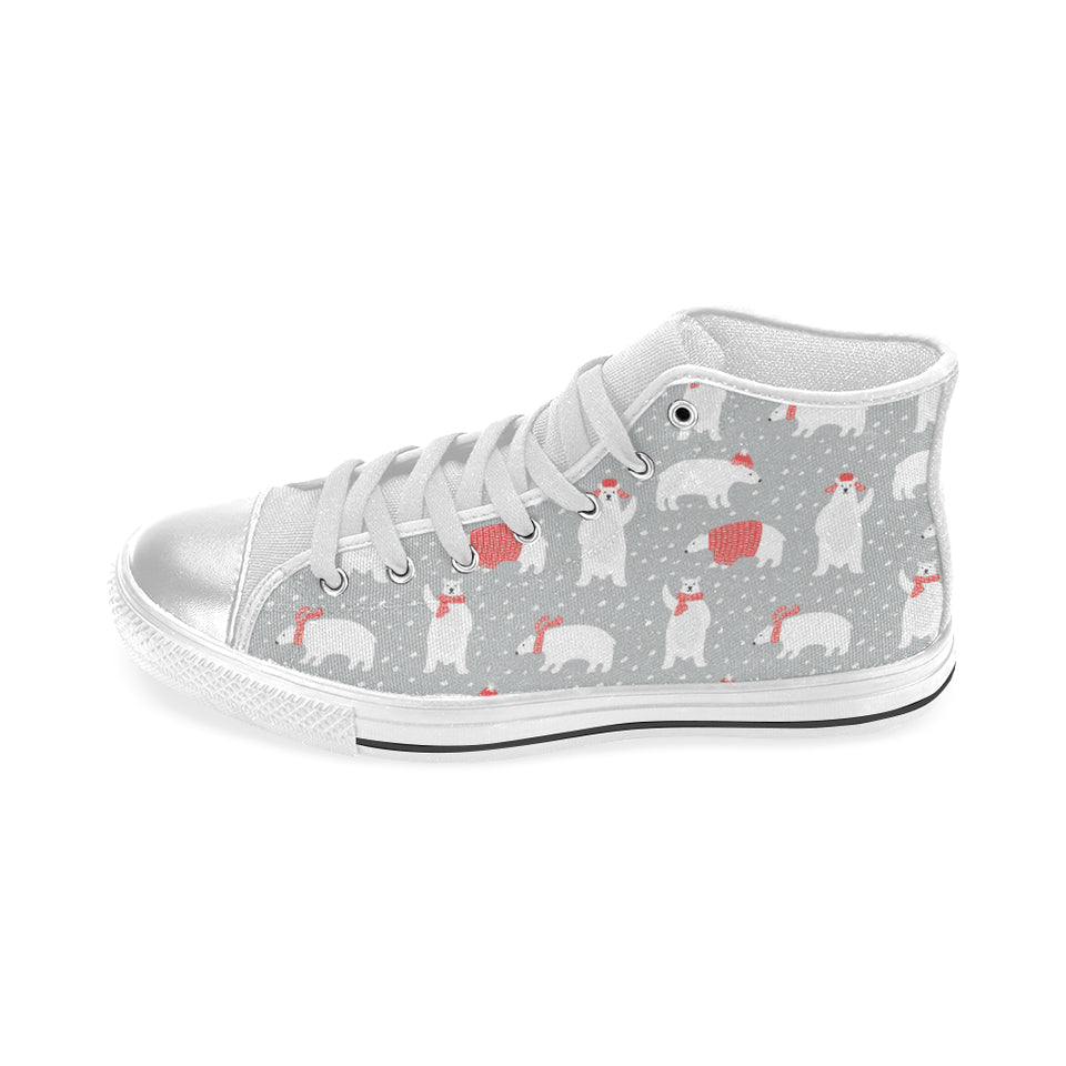 Cute polar bear christmas snow pattern Women's High Top Canvas Shoes White