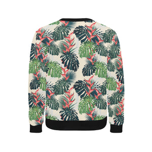 heliconia flowers, palm and monstera leaves Men's Crew Neck Sweatshirt