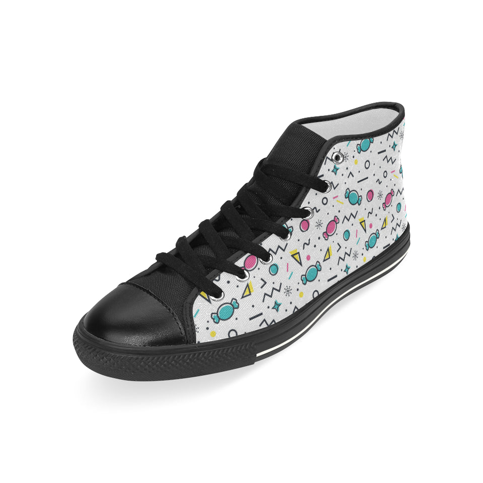 Candy design pattern Men's High Top Canvas Shoes Black