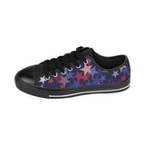 Red blue star pattern Men's Low Top Canvas Shoes Black
