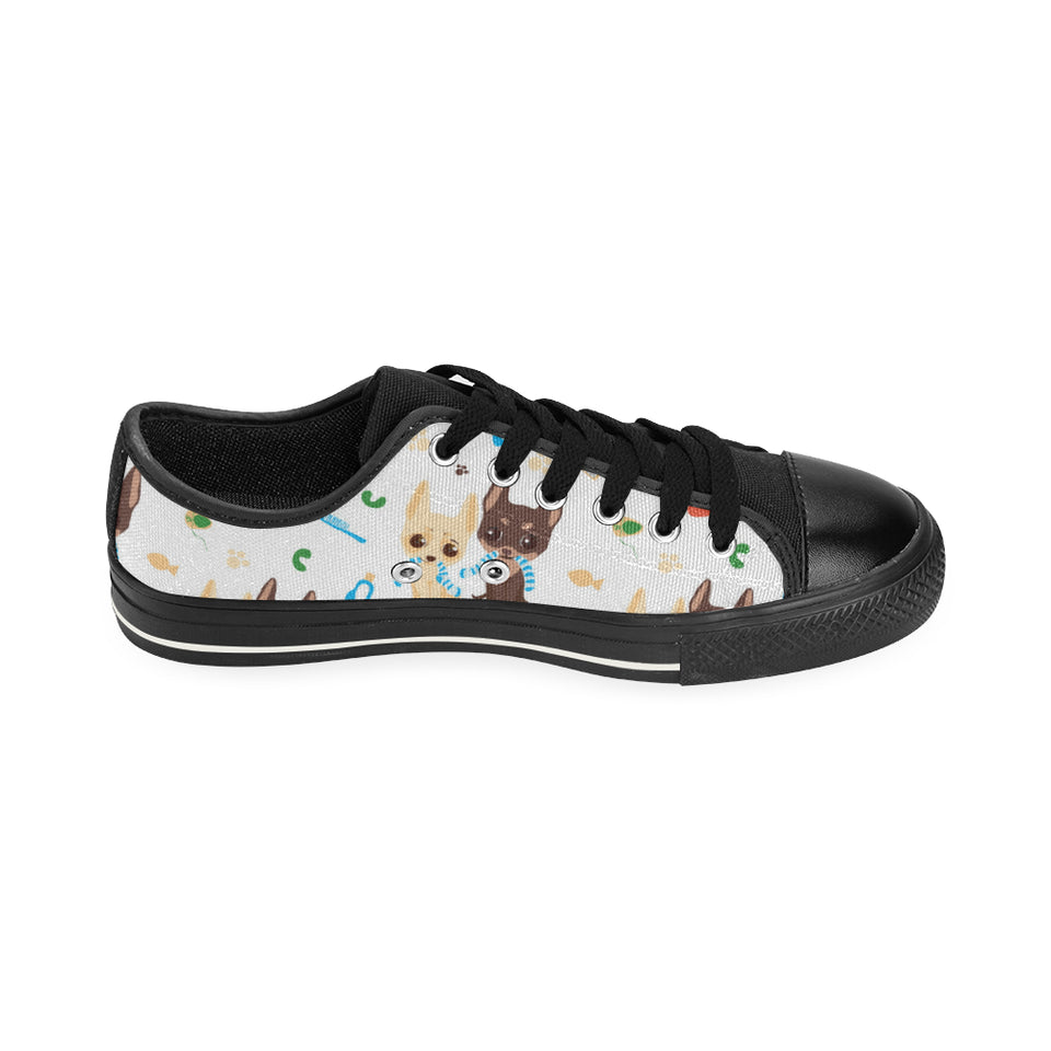 Cute Chihuahua dog pattern Men's Low Top Canvas Shoes Black