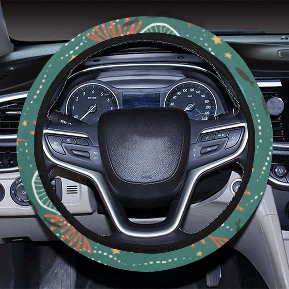 cute brown sea otters ornamental seaweed corals gr Car Steering Wheel Cover