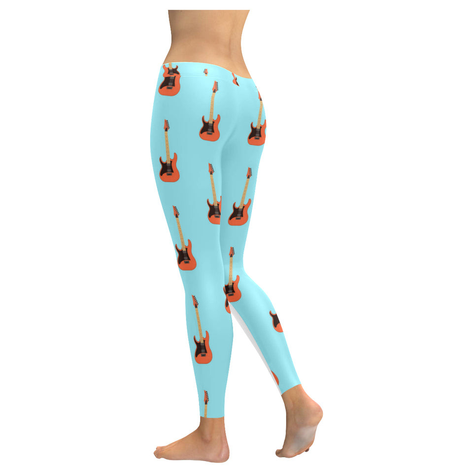electric guitar pattern light blue background Women's Legging Fulfilled In US