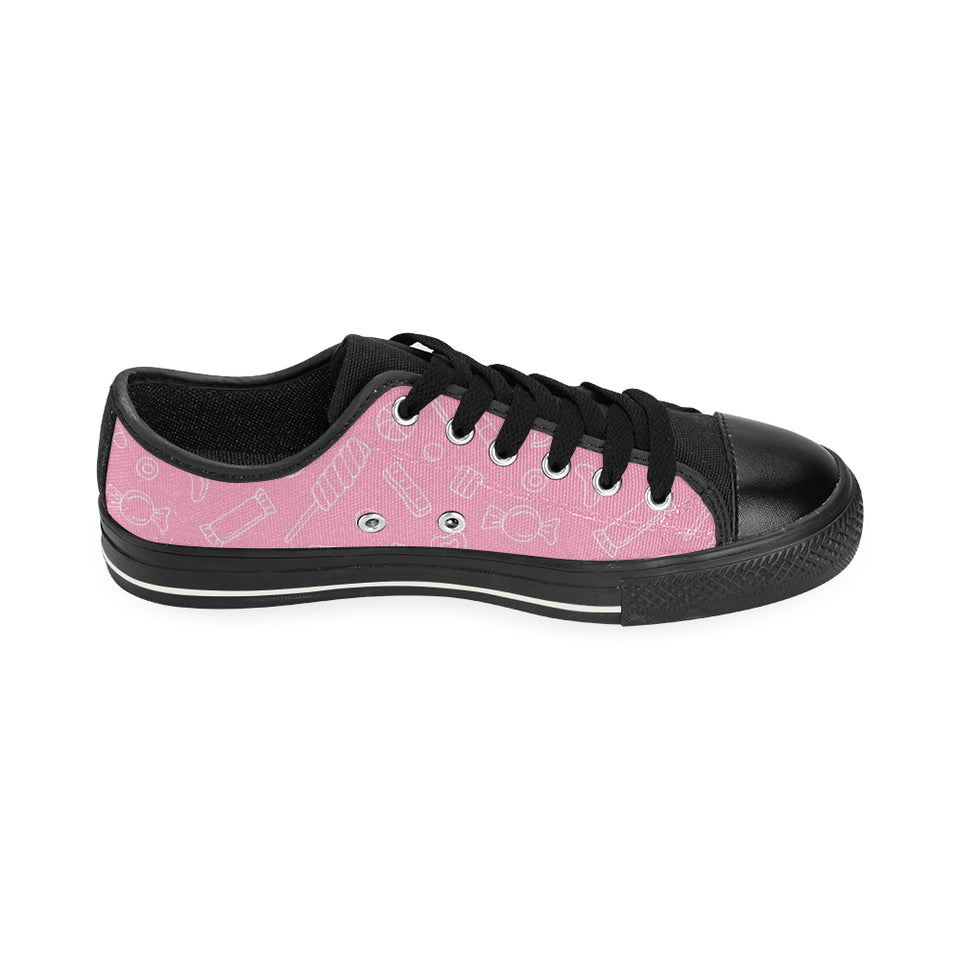 Sweet candy pink background Men's Low Top Canvas Shoes Black