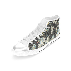 Japanese crane ornament elements Women's High Top Canvas Shoes White