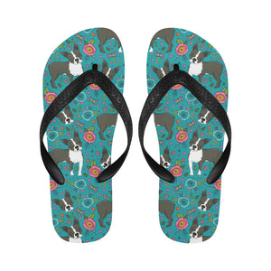 Boston terrier beautiful flower pattern Unisex Flip Flops