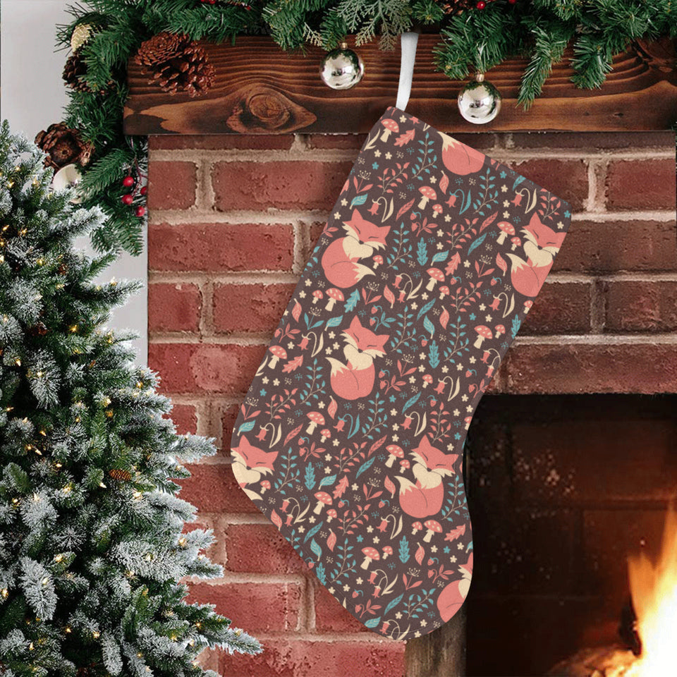 fox leaves mushroom pattern Christmas Stocking