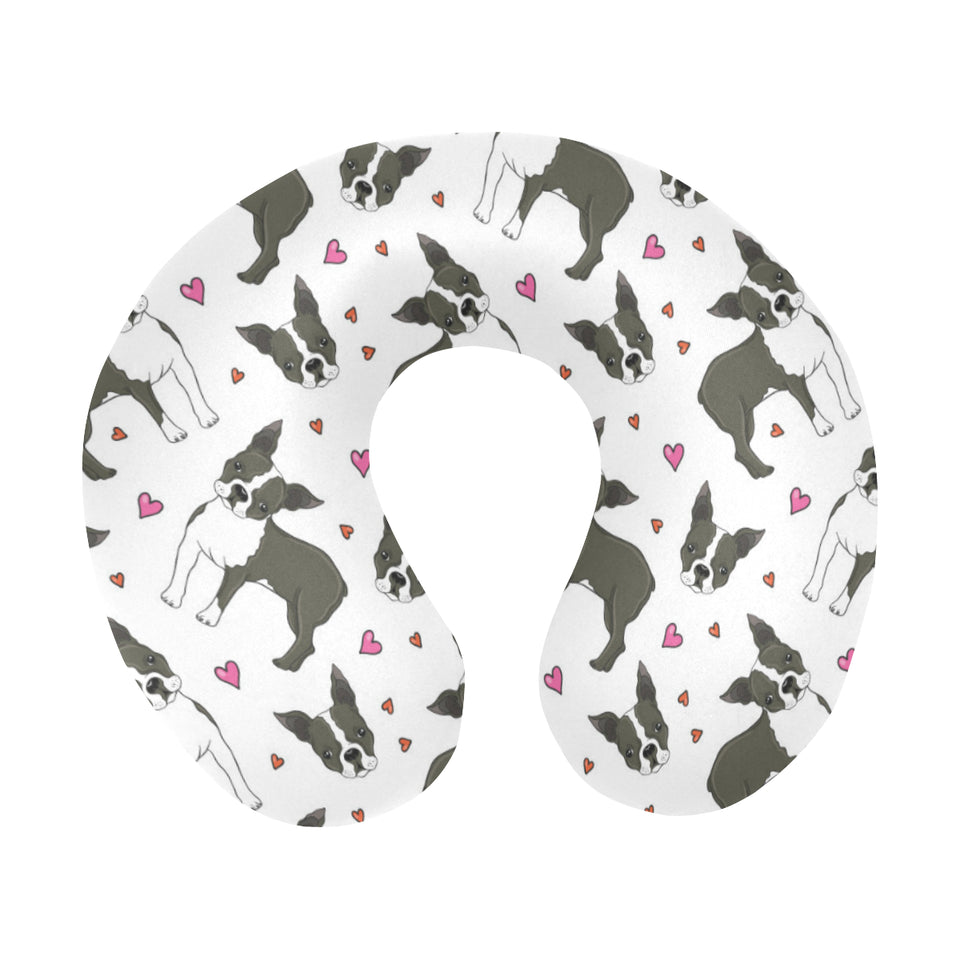 Boston terrier dog hearts vector pattern U-Shaped Travel Neck Pillow