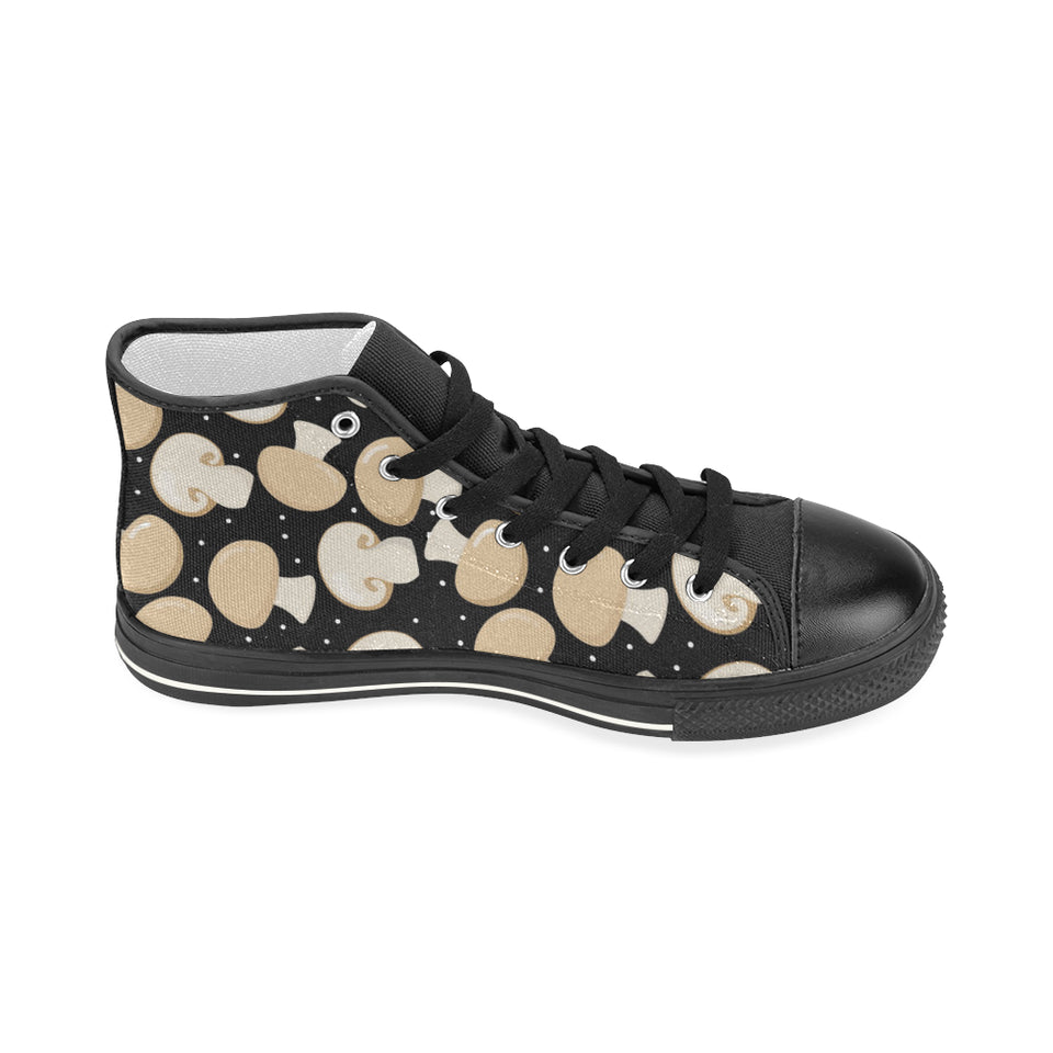 Champignon mushroom pattern Women's High Top Canvas Shoes Black