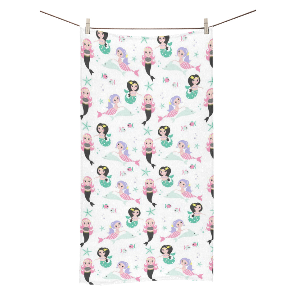 cute mermaid dolphin fish starfish pattern Bath Towel