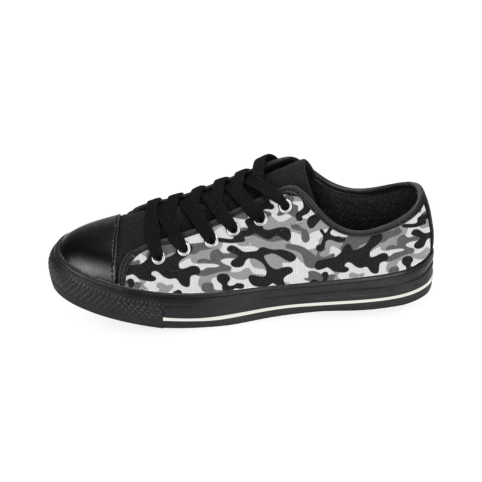 Black white camouflage pattern Men's Low Top Canvas Shoes Black