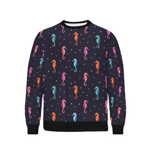 Watercolor colorful seahorse pattern Men's Crew Neck Sweatshirt